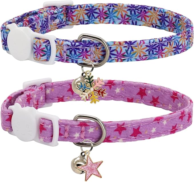 Cat Collars for Girl Cats & Boys, 2 Pack Soft Cotton Breakaway Collar by Giecooh