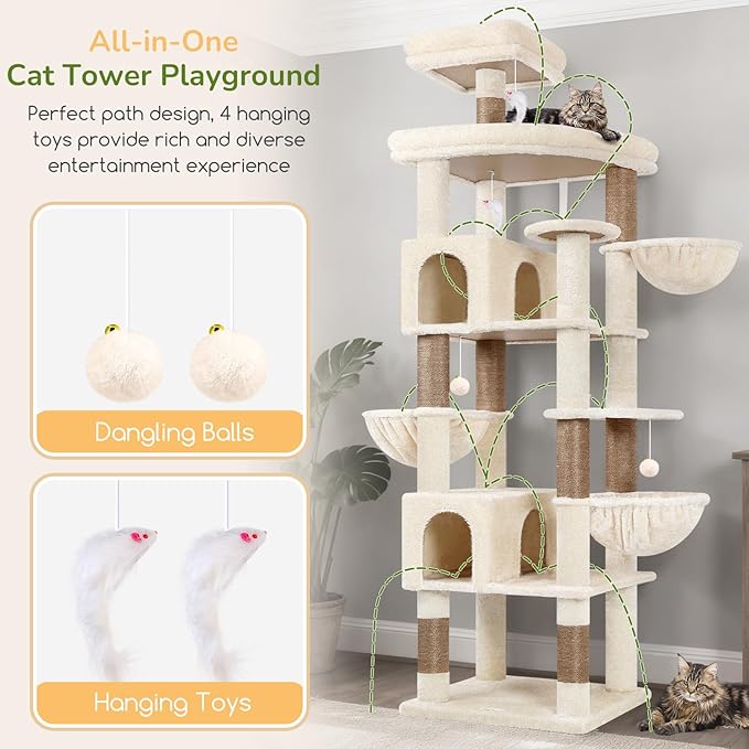 Globlazer Extra Large Cat Tree Tower, 82in Tall Heavy Duty Cat Tree - Image 5