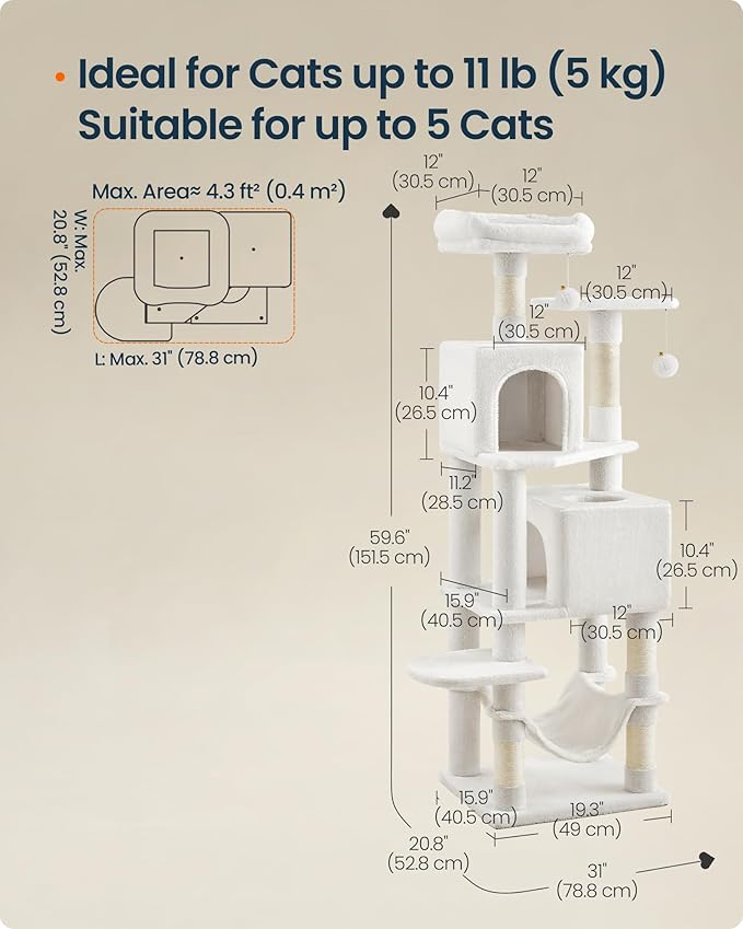 SONGMICS HOME Cat Tree for Indoor Cats, Hammock and Condo - Image 5