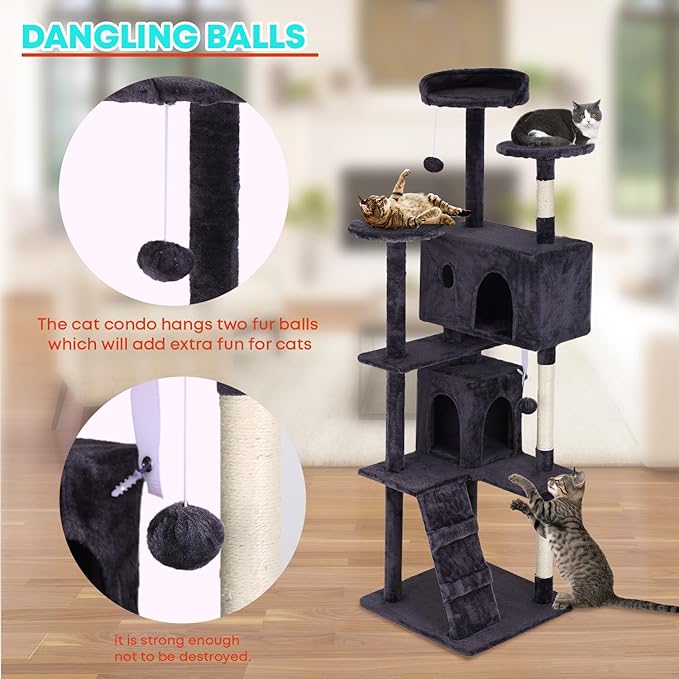 FDW | 70" Cat Tree Tower | Ashy | Multi-Level Indoor Activity Center - Image 3