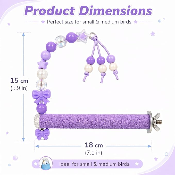 Bird Parrot Perch with Beads and Bow Chew Toy, Cage Platform Toy and Exercise - Image 5