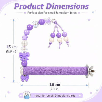Bird Parrot Perch with Beads and Bow Chew Toy, Cage Platform Toy and Exercise - Image 5