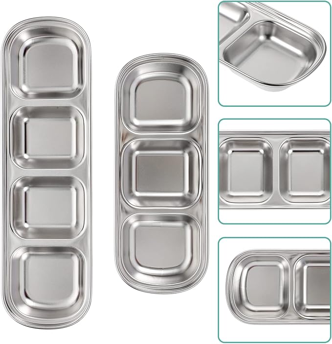 Ipetboom Compartment Pet Tray Food Bowls: 8pcs Stainless Steel Cat Bowl Divided - Image 7