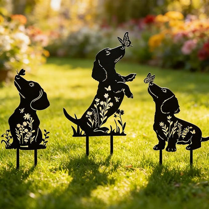 Rngmsi Dachshund Dog Metal Garden Stakes Decor, Dachshund Black Silhouette by RNGMSI