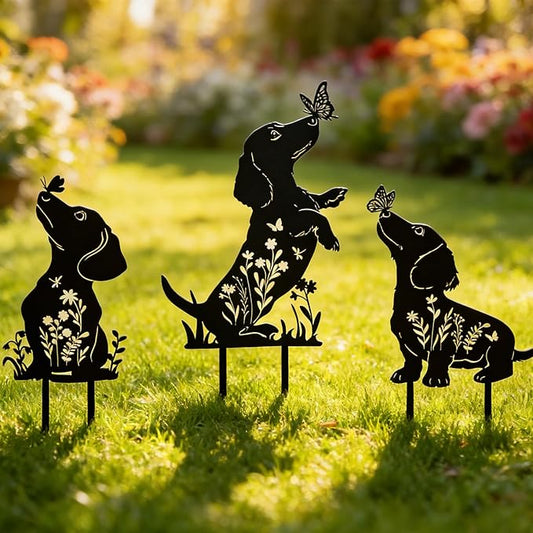 Rngmsi Dachshund Dog Metal Garden Stakes Decor, Dachshund Black Silhouette by RNGMSI