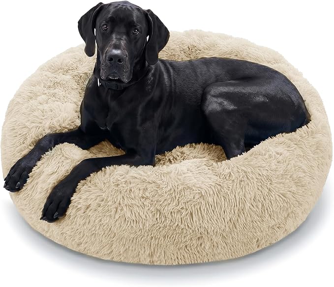 JOLLYVOGUE Dog Beds Large Sized Dog, Calming Anti-Anxiety Dog Bed, Fluffy Donut by JOLLYVOGUE