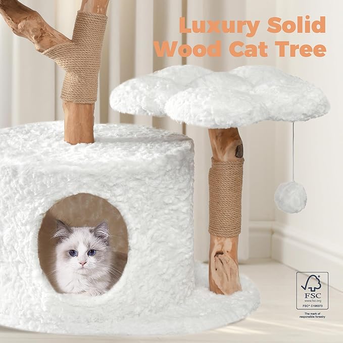 Easyego Modern Cat Tree, 40.5" Aesthetic Wood Cat Tree Tower - Image 2