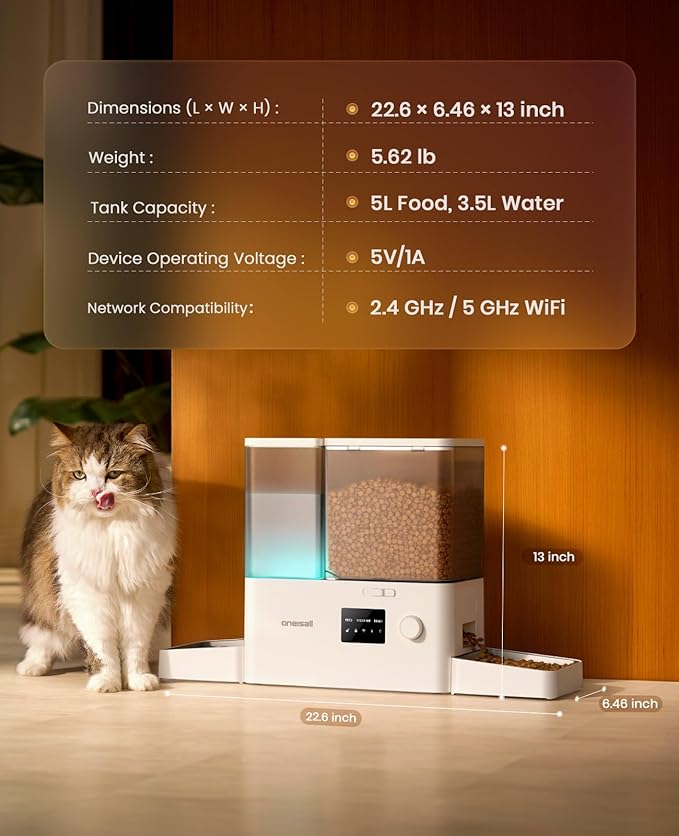 oneisall WiFi Automatic Cat Feeder and Water Dispenser, 2-in-1 Timed Cat Feeder - Image 9