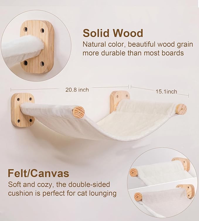 Cat Wall Shelves with 1 Floating Fabric Hammock, 2 Ladders with 4 Steps Each & - Image 3