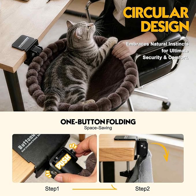 Foldable Cat Desk Bed with Sunken Design, 2 Dual-Sided Reversible Cushions - Image 5