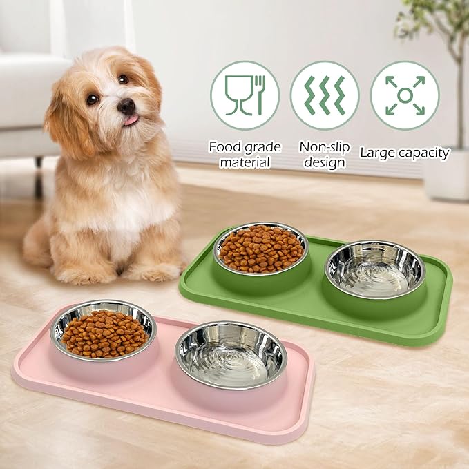 BNOSDM 2 Pcs Double Dog Food Bowls Stainless Steel Small Dog Food and Water - Image 6