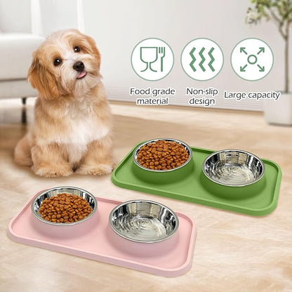 BNOSDM 2 Pcs Double Dog Food Bowls Stainless Steel Small Dog Food and Water - Image 6