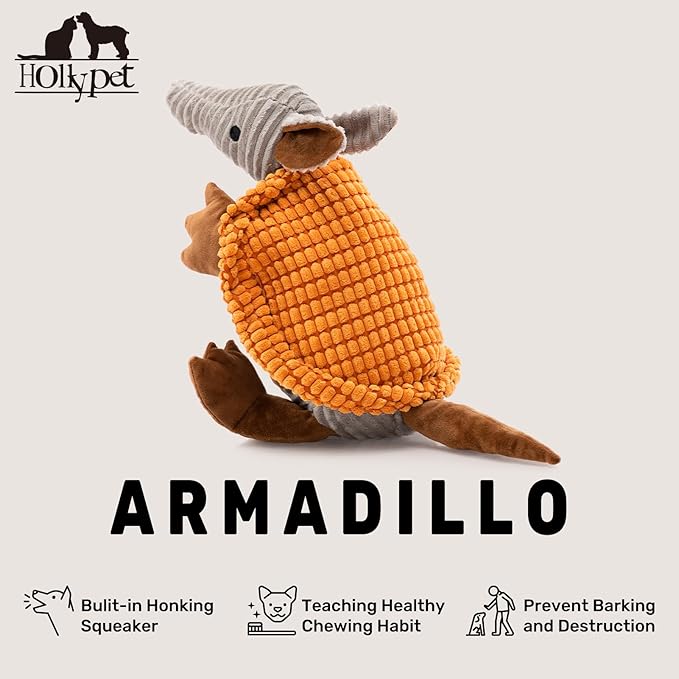 Hollypet Plush Dog Squeaky Toy Stuffed Armadillo Animal Pet Puppy Chew Toys - Image 4