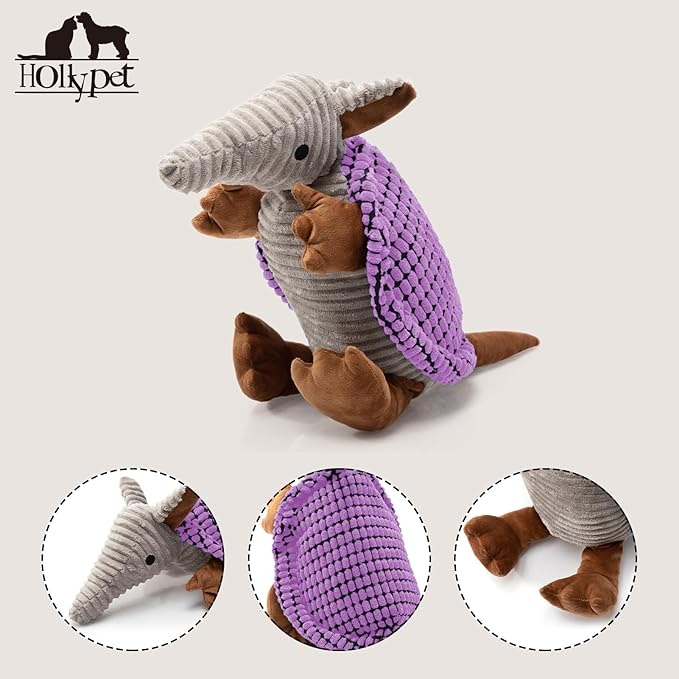 Hollypet Plush Dog Squeaky Toy Stuffed Armadillo Animal Pet Puppy Chew Toys - Image 3