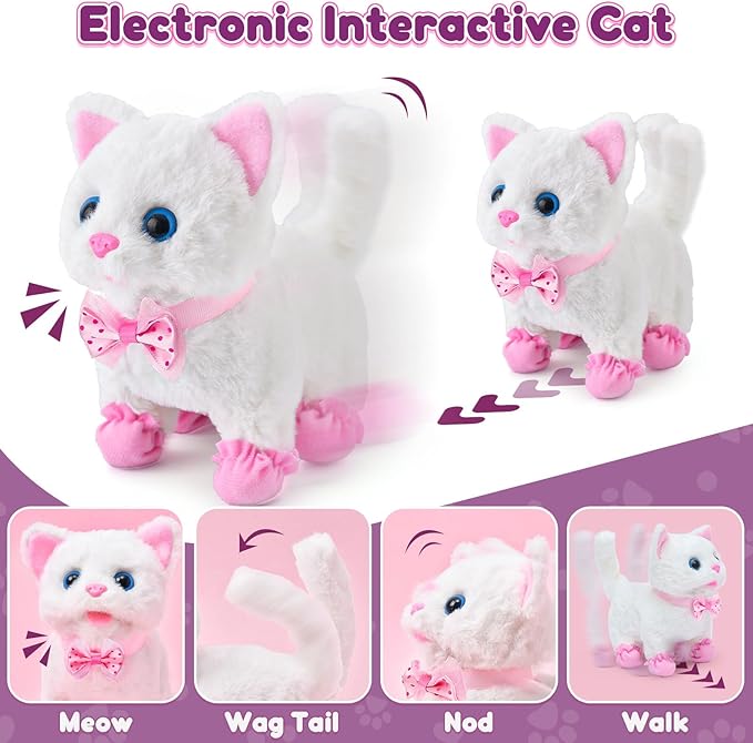 G.C Cat Toys for Kids Girls, Electronic Interactive Stuffed Cat Walk Meow and - Image 3