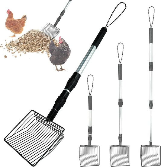 Chicken Poop Scooper 3 in 1 Adjustable Long Handle Litter Metal Scoop Heavy by Jtuxcke