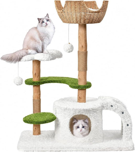 Easyego Modern Cat Tree, 45.6" Aesthetic Wood Cat Tree Tower by Easyego