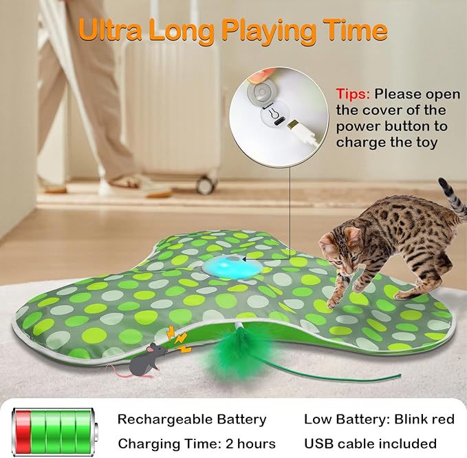 umosis Interactive Cat Toys Rechargeable, Moving Concealed Feathers, Real Mouse - Image 6