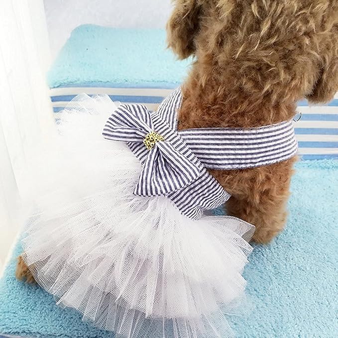 Dog Dresses, Fashion Pet Dog Clothes, Striped Mesh Puppy Dogs Princess Dresses - Image 6