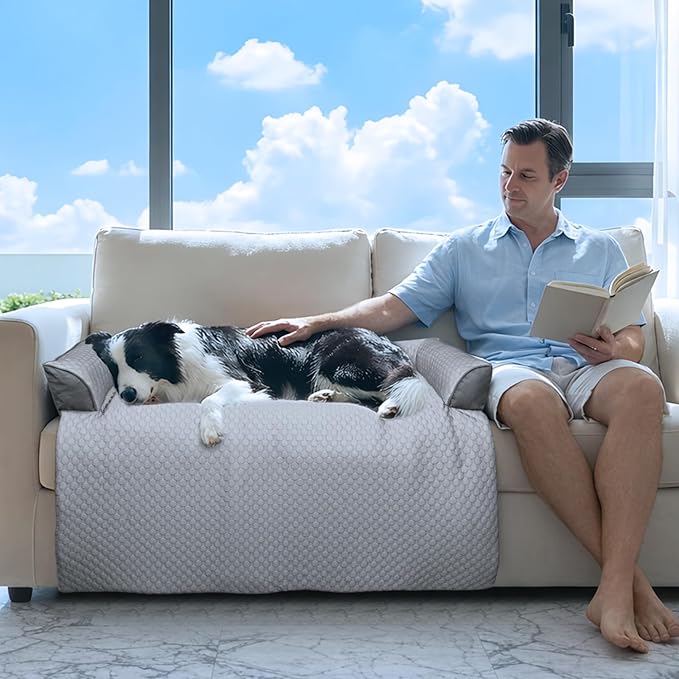 GGIB Cooling Dog Bed Mat with Bolster Pillow Washable Dog Couch Cover - Image 2