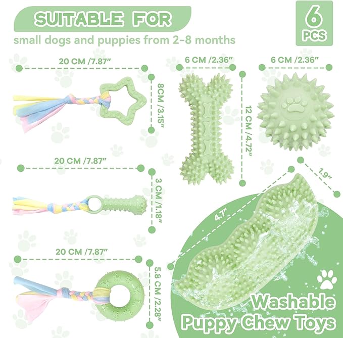 Petcare 6 Pack Small Dog Toys for Small Breed, Cute Green Puppy Teething Toys - Image 7