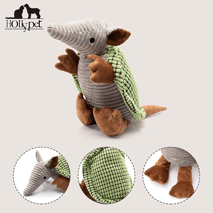 Hollypet Plush Dog Squeaky Toy Stuffed Armadillo Animal Pet Puppy Chew Toys - Image 3