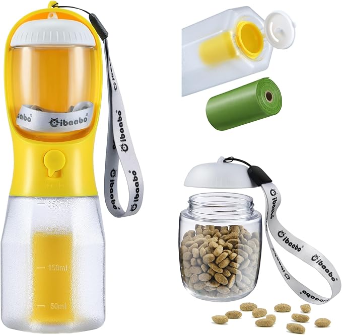 Cibaabo Dog Water Bottle with Food Container & Poop Bag Holder, Travel Water by Cibaabo