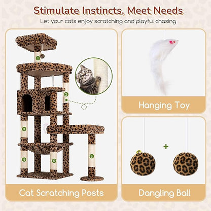 Globlazer Large Perch Leopard Cat Tree, 65in Sturdy Cat Scratching Tree - Image 6