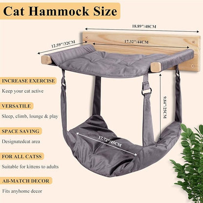 JSPYFITS Wooden Cat Wall Hammock, 18.9 x 12.6 Inch Double Layer Cat Furniture - Image 4