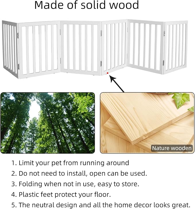 Foldable Indoor Dog Gate for The House Freestanding Stairs Nature Wooden White - Image 6