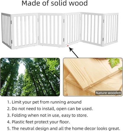 Foldable Indoor Dog Gate for The House Freestanding Stairs Nature Wooden White - Image 6
