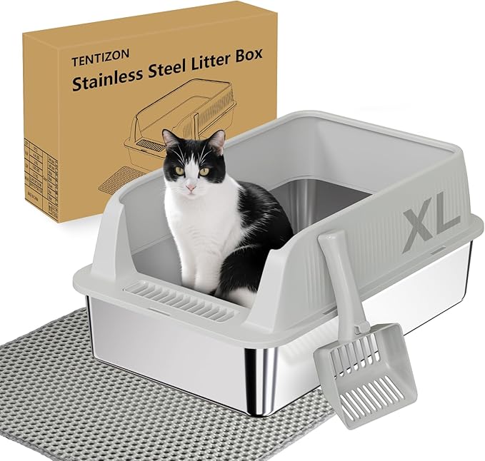 TENTIZON Stainless Steel Cat Litter Box, XL Large Metal Kitty Litterbox by TENTIZON