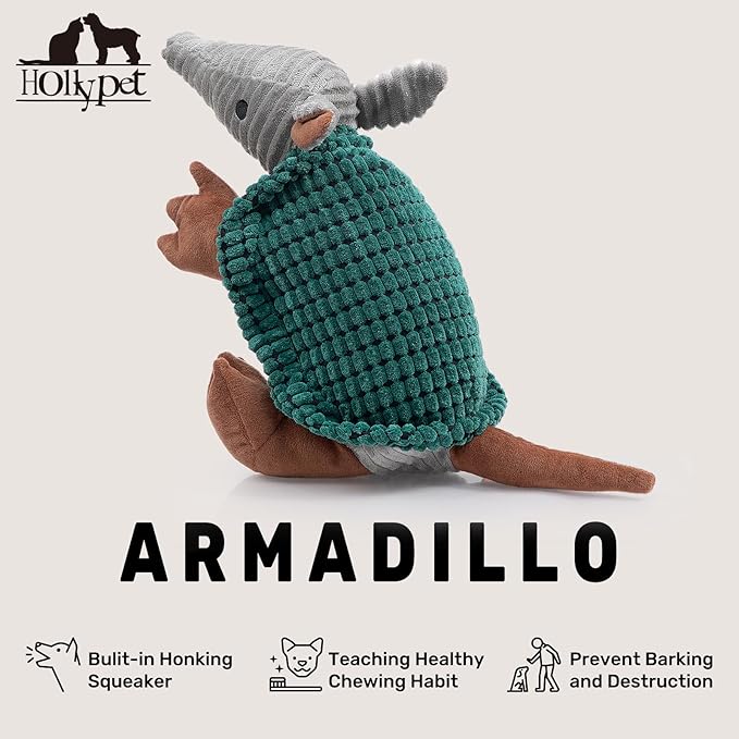 Hollypet Plush Dog Squeaky Toy Stuffed Armadillo Animal Pet Puppy Chew Toys - Image 4
