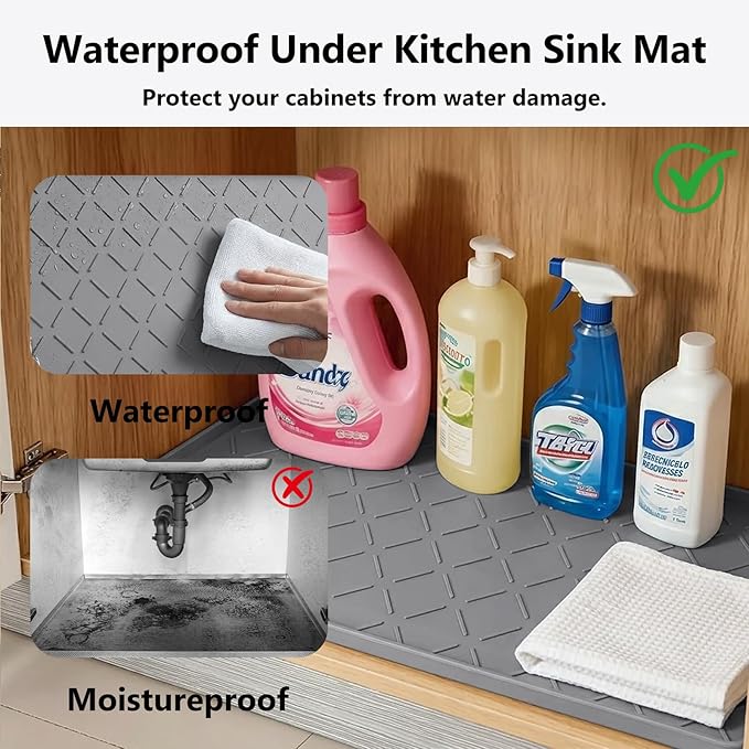 Mateeylife Under Sink Mats for Kitchen Waterproof 28"X19", Undersink - Image 4