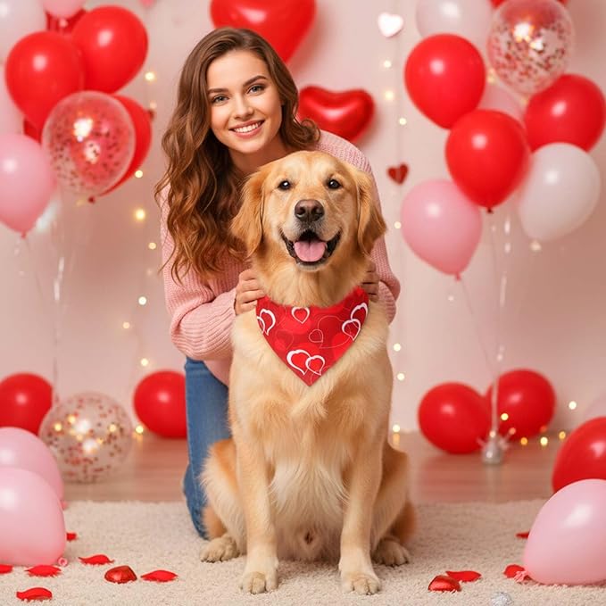 72 Pack Valentine Dog Bandanas Bulk Heart Triangle Pet Scarfs, Adjustable Bib - Image 4