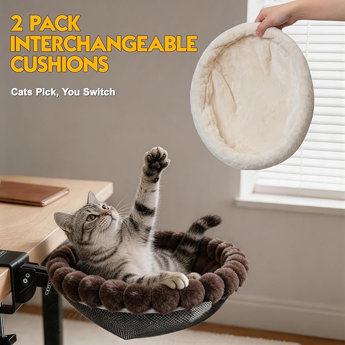 Foldable Cat Desk Bed with Sunken Design, 2 Dual-Sided Reversible Cushions - Image 2