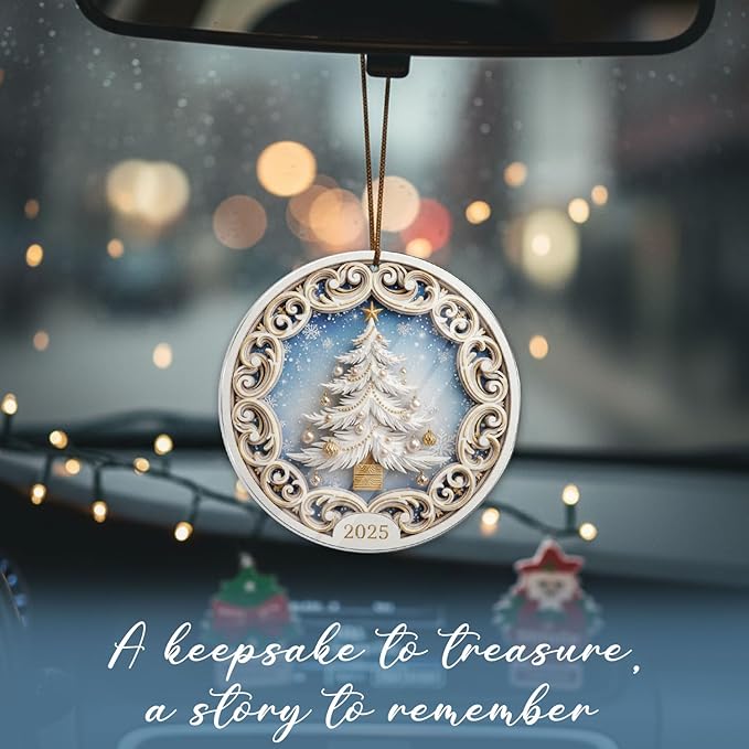 White Christmas Tree Ornament 2025, Elegant Holiday Ornament - Image 3
