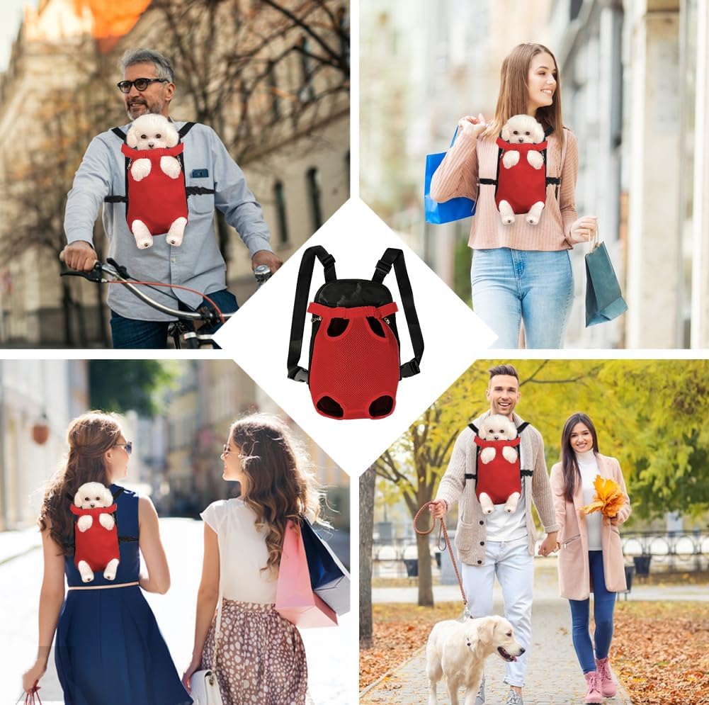 FEimaX Dog Carrier Backpack Pet Legs Out Front Cat Travel Bag, Adjustable Puppy Backpacks Carriers Hands-Free for Small Medium Dogs Cats Hiking Traveling Camping Daily Walking (Large, Red)
