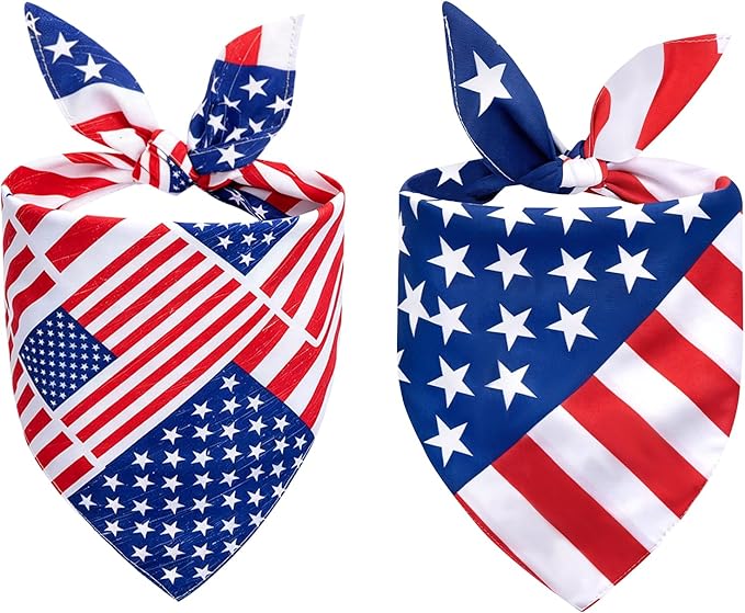4th of July Dog Bandanas Dual-Layer 2 Pack, Patriotic American Flag Pet by Miucat