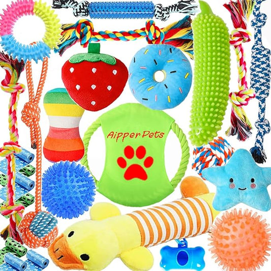 Aipper Dog Toys 25 Pack for Fun and Teeth Cleaning, Puppy Chew Toys Pack by Aipper