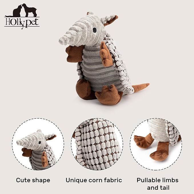 Hollypet Plush Dog Squeaky Toy Stuffed Armadillo Animal Pet Puppy Chew Toys - Image 3