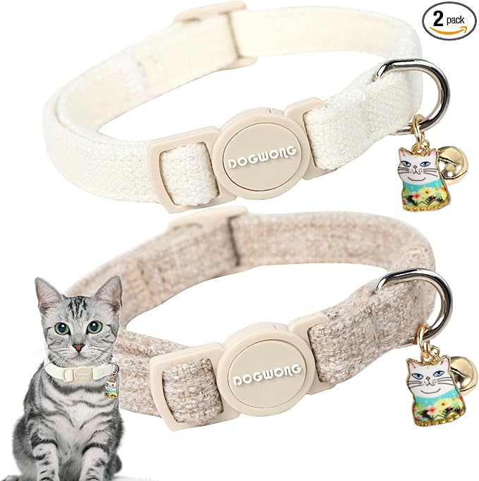 Cat Collar, 2 Pack White Hemp Cat Collars Breakaway by DOGWONG