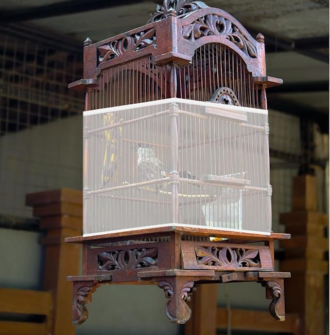Trinkrittey Bird Cage Seed Catcher White Bird Cage Net Cover Adjustable Birds - Image 7
