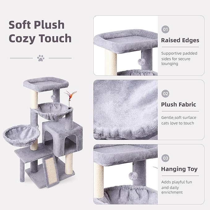 Cat Tree with Cat Condo and Two Hammocks, Cat Tree with Scratching Posts and - Image 3