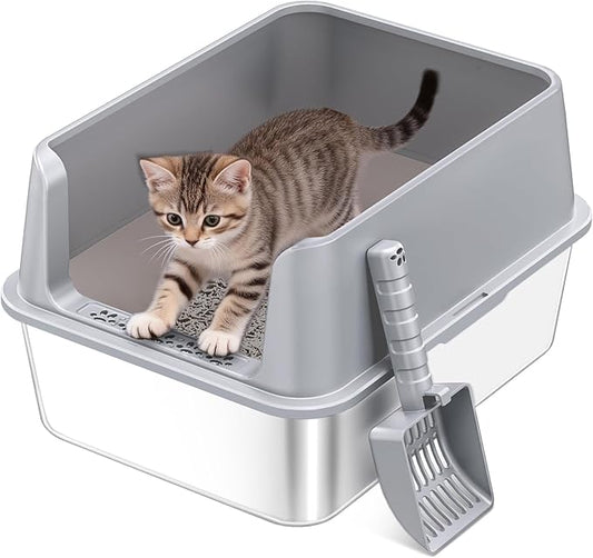 Stainless Steel Cat Litter Box, Metal Kitty Litter Box by ICYAIR