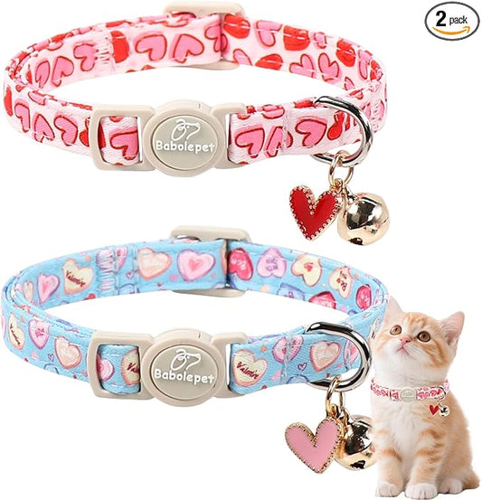 2 Pack Valentines Cat Collars by Babolepet