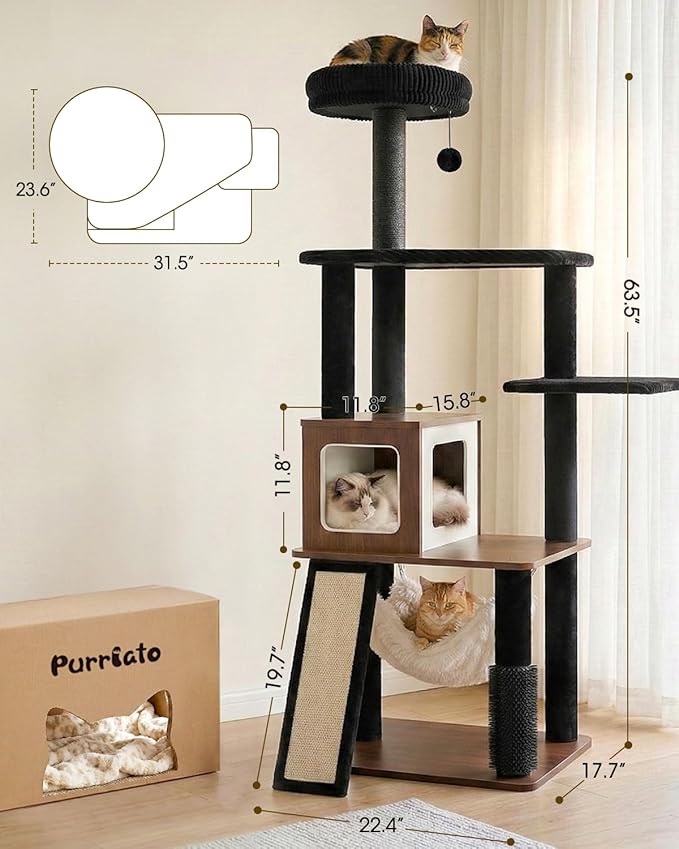 61" Modern Cat Tree Tower for Indoor Cats, Luxury Climbing Tower - Image 7