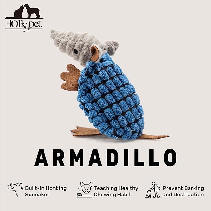 Hollypet Plush Dog Squeaky Toy Stuffed Armadillo Animal Pet Puppy Chew Toys - Image 3