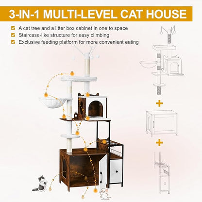 Snughome Cat Tree with Litter Box Enclosure, 3-in-1 Modern Cat Tower - Image 7