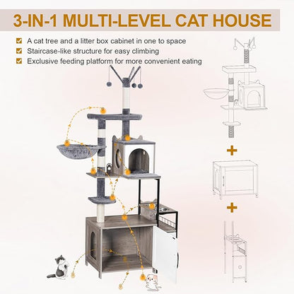 Snughome Cat Tree with Litter Box Enclosure, 3-in-1 Modern Cat Tower - Image 7